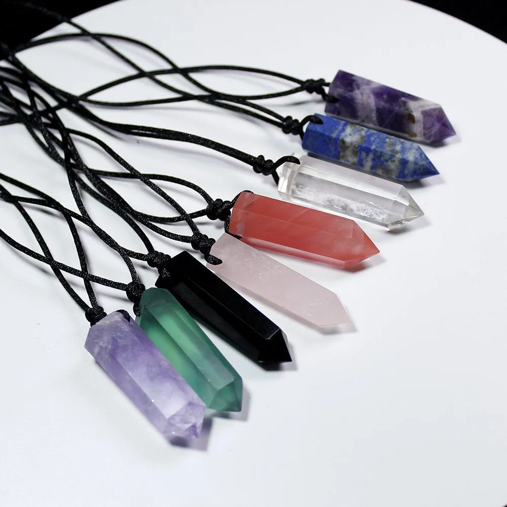 Gemstone Necklace - Crystal Gem Stone Necklace - Lapis lazuli - Quartz - Red Smelting - Rose Quartz - Obsidian - Fluorite - Amethyst Pendant