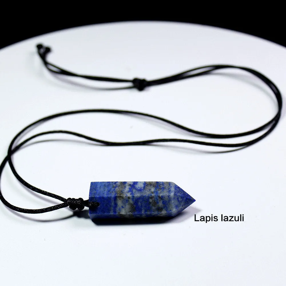 Gemstone Necklace - Crystal Gem Stone Necklace - Lapis lazuli - Quartz - Red Smelting - Rose Quartz - Obsidian - Fluorite - Amethyst Pendant