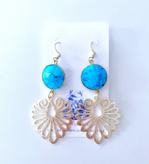 Gold Filigree and Turquoise Gemstone Earrings