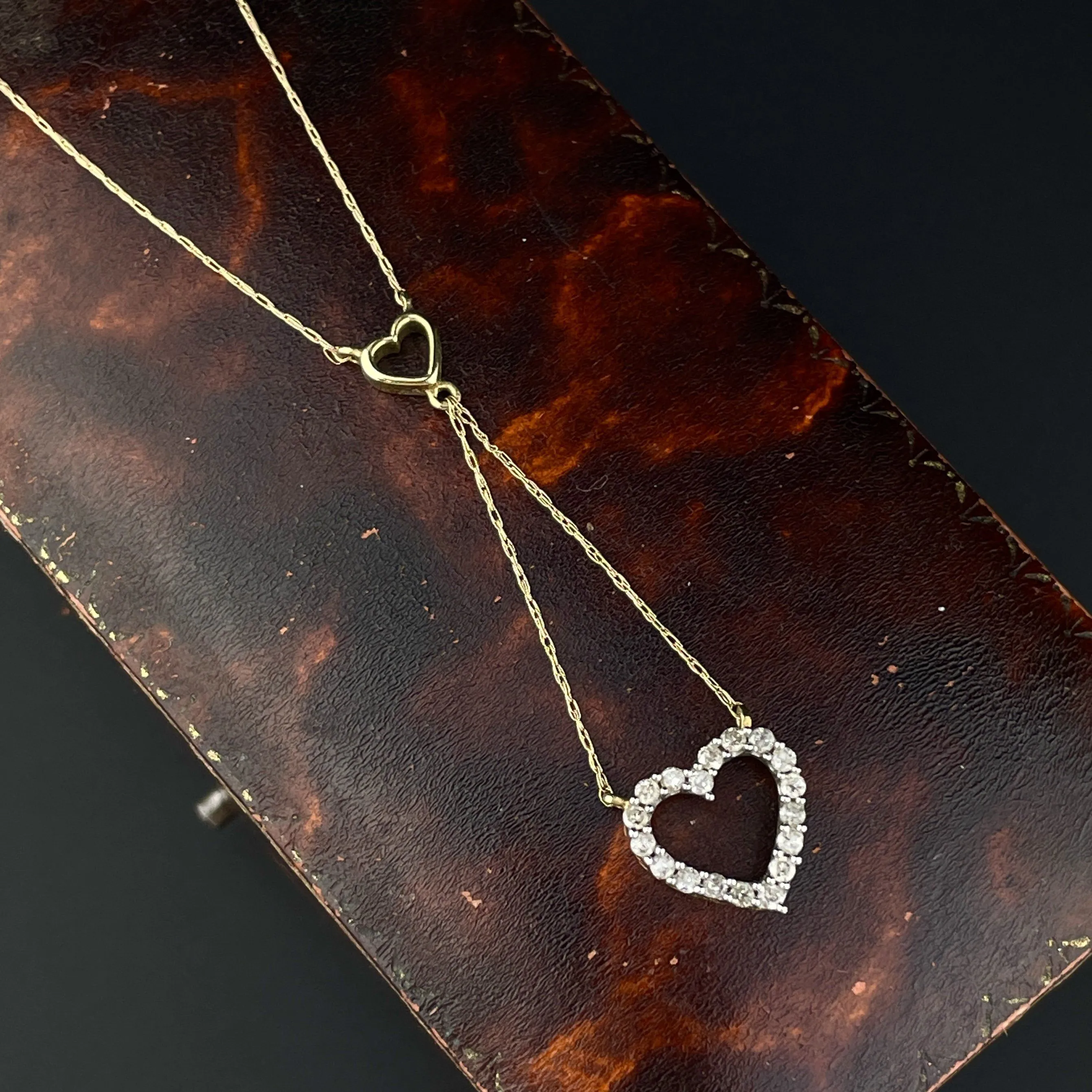 Gold Heart Diamond Drop Lovers Charm Minimalist Necklace