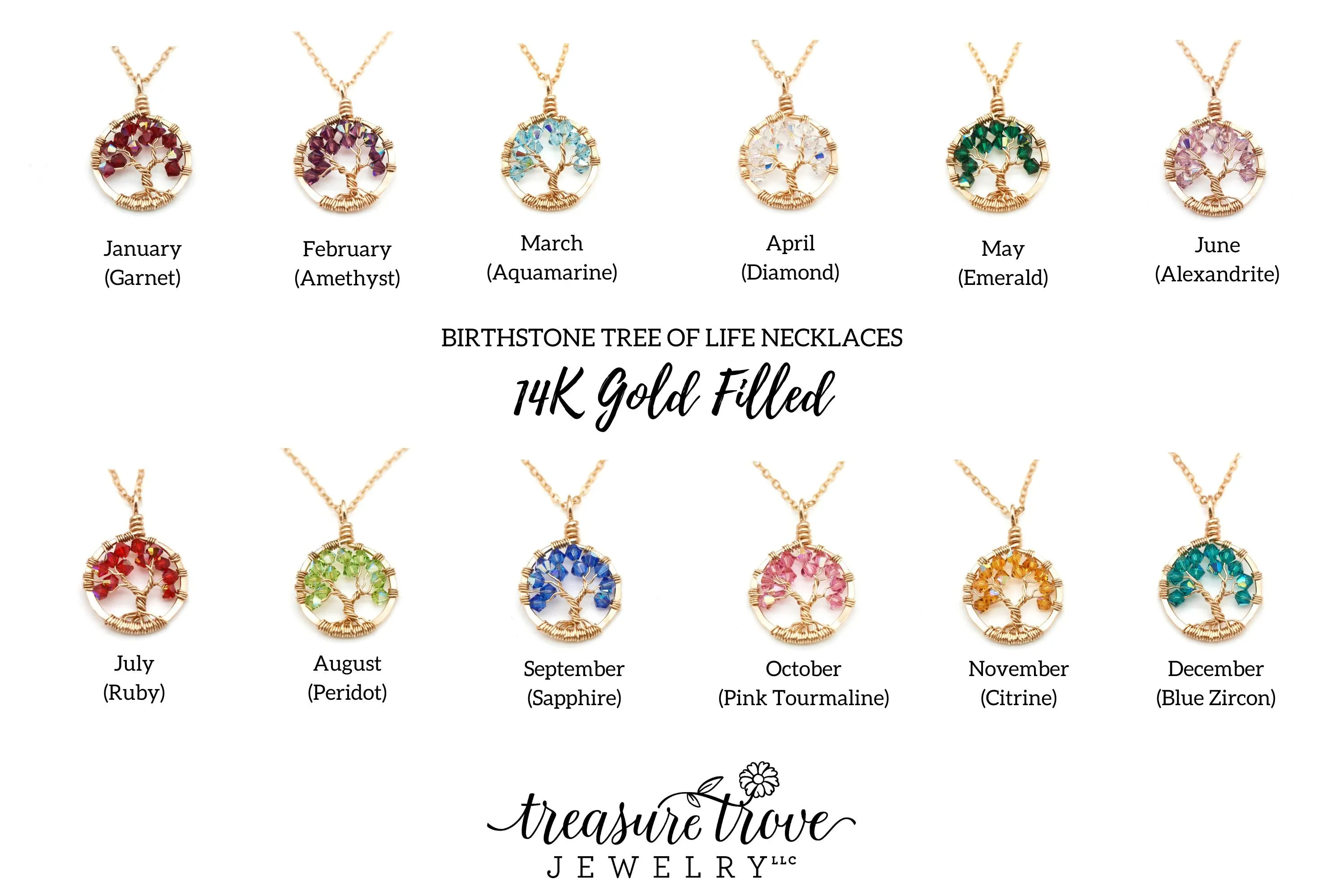 Gold Sapphire Tree of Life Crystal Necklace (September)