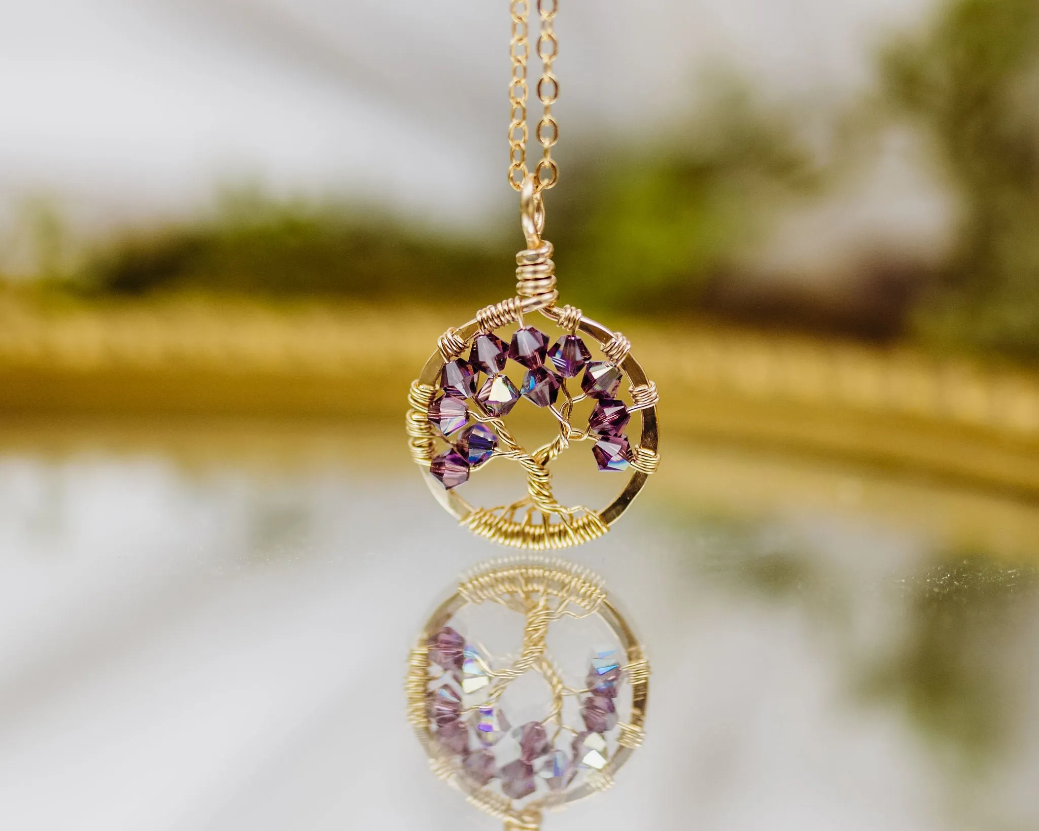 Gold Sapphire Tree of Life Crystal Necklace (September)