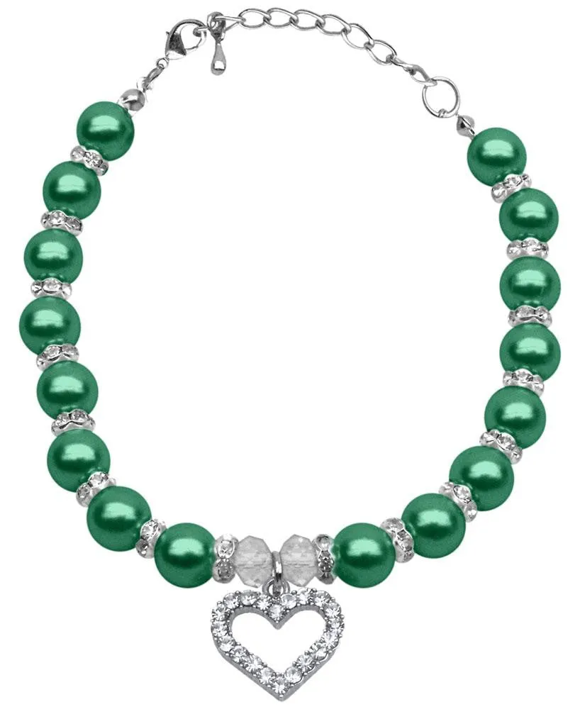 Heart and Pearl Necklace Emerald Green Lg (10-12)