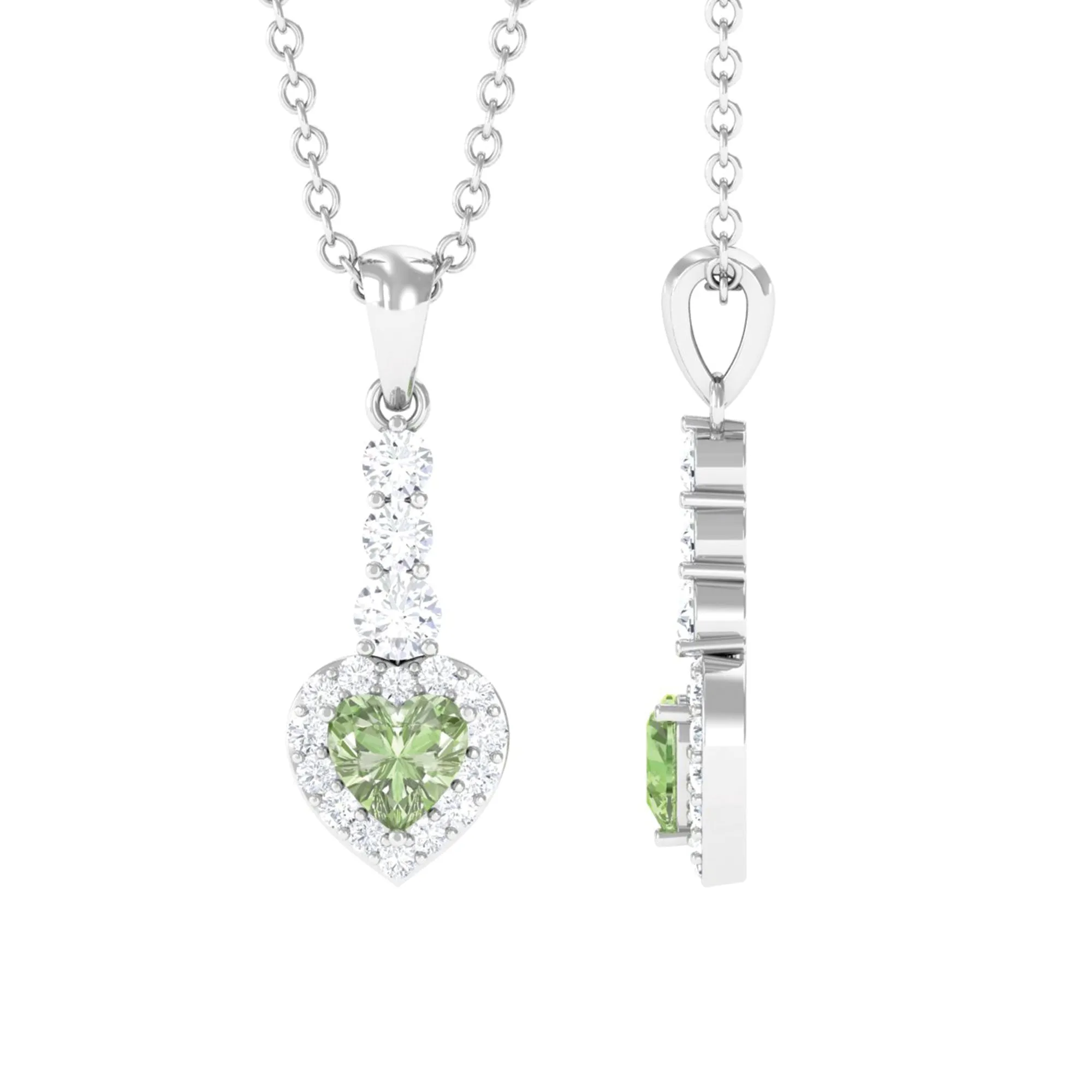 Heart Shape Green Sapphire and Diamond Drop Pendant