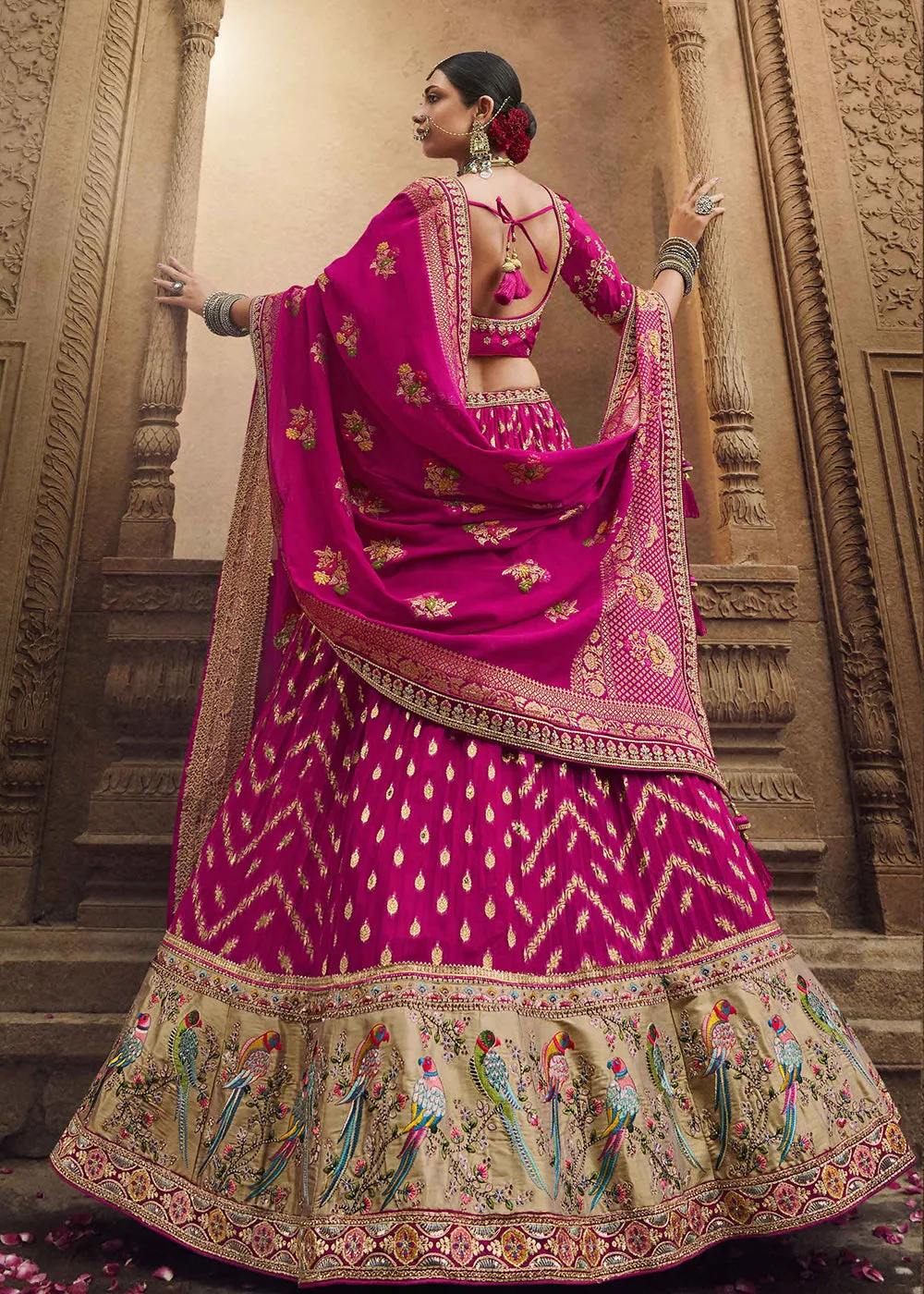 Heavy Viscose Fusion Pink Embroidered Bridal Lehenga Choli