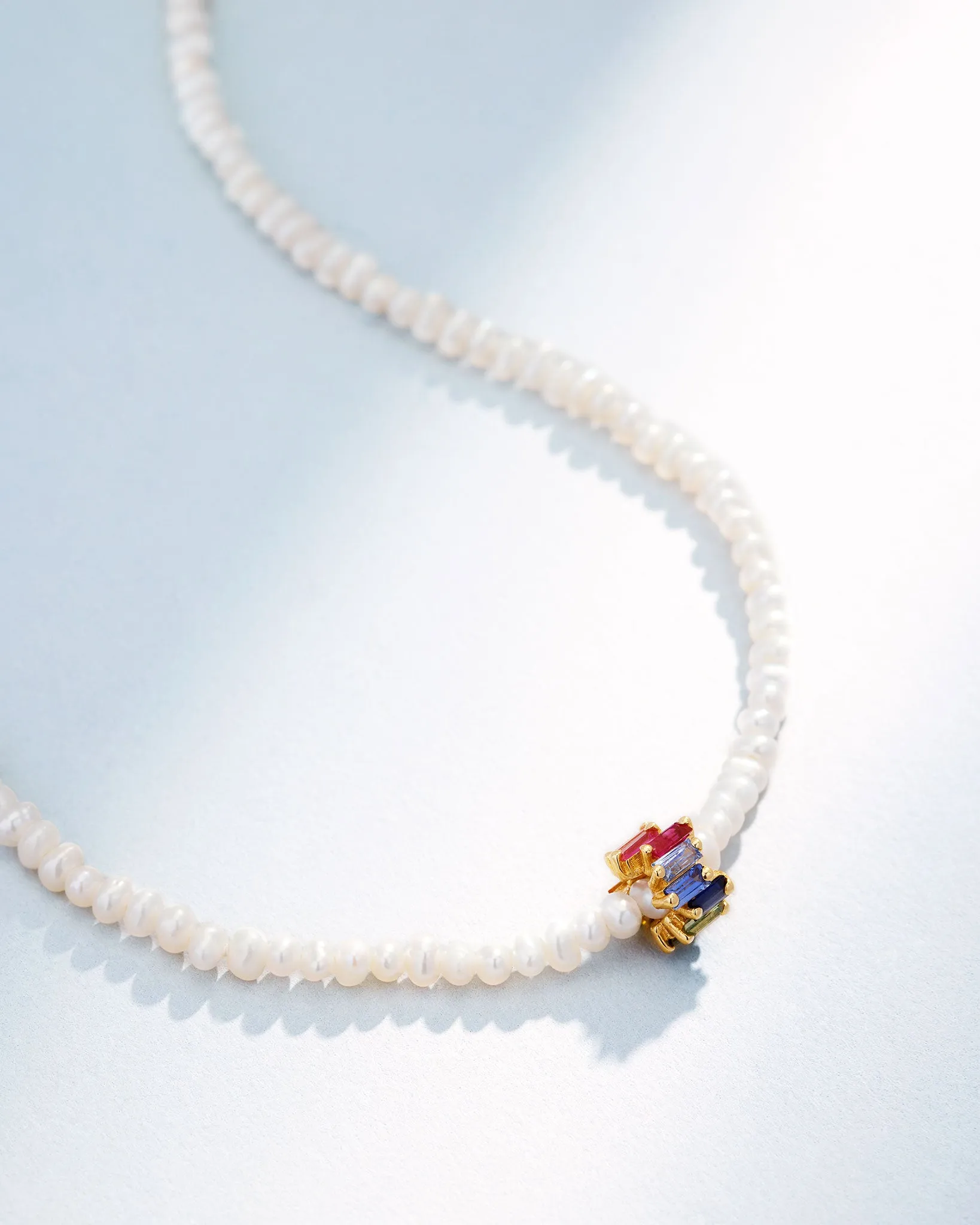 Infinite Beaded White Pearl & Mini Rainbow Sapphire Rondelle Necklace