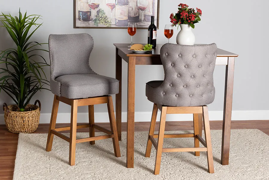 Jane 2pcs Gray Fabric Walnut Brown Finished Wood Swivel Counter Stool