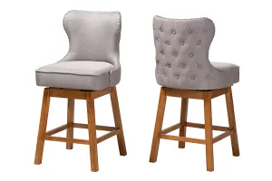 Jane 2pcs Gray Fabric Walnut Brown Finished Wood Swivel Counter Stool