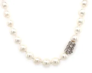 Japanese Cultured Pearls & Diamond Clasp Necklace