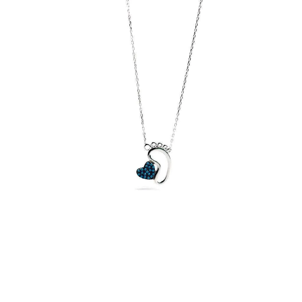 Jewellery for Mum - Baby Foot Necklace with Blue Heart