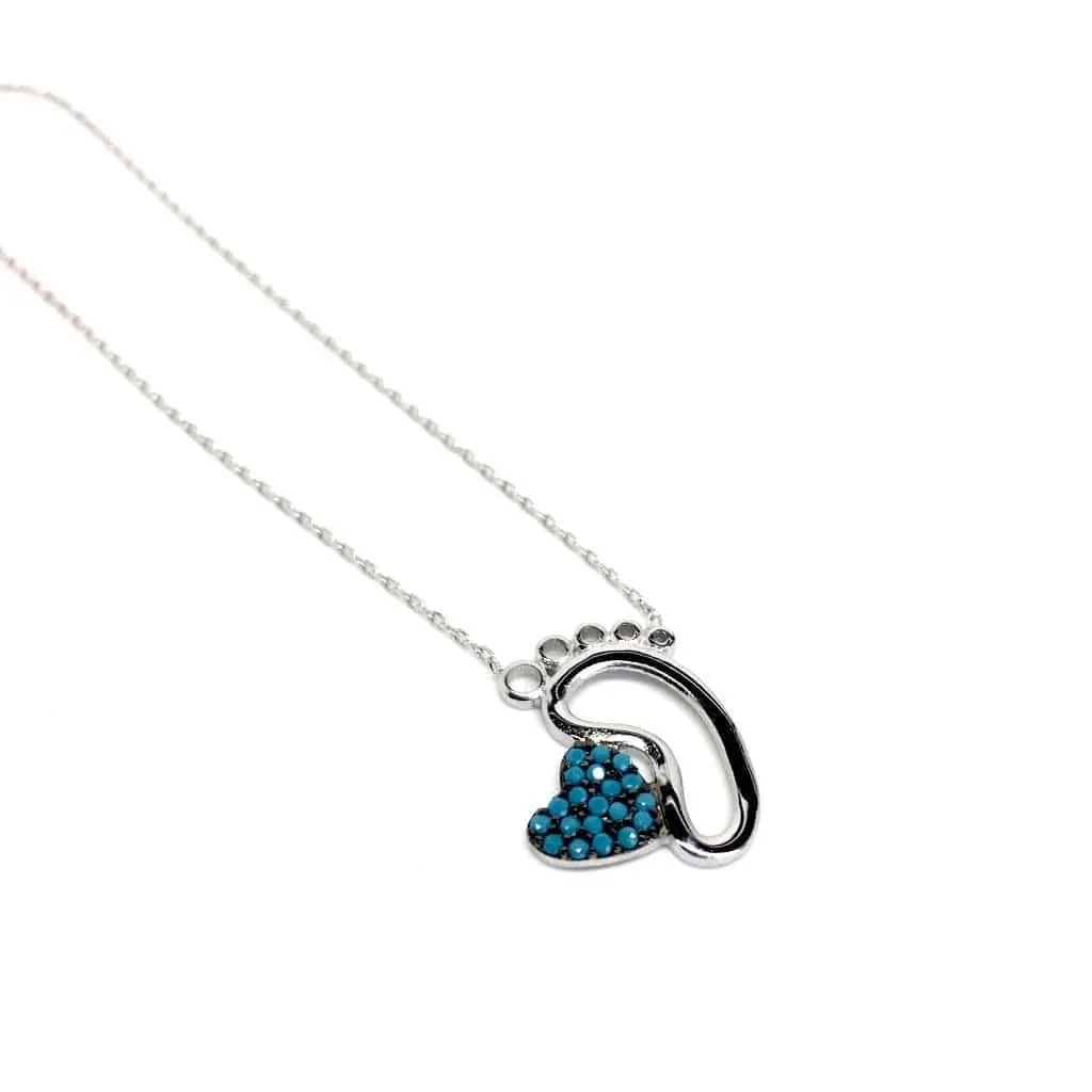 Jewellery for Mum - Baby Foot Necklace with Blue Heart