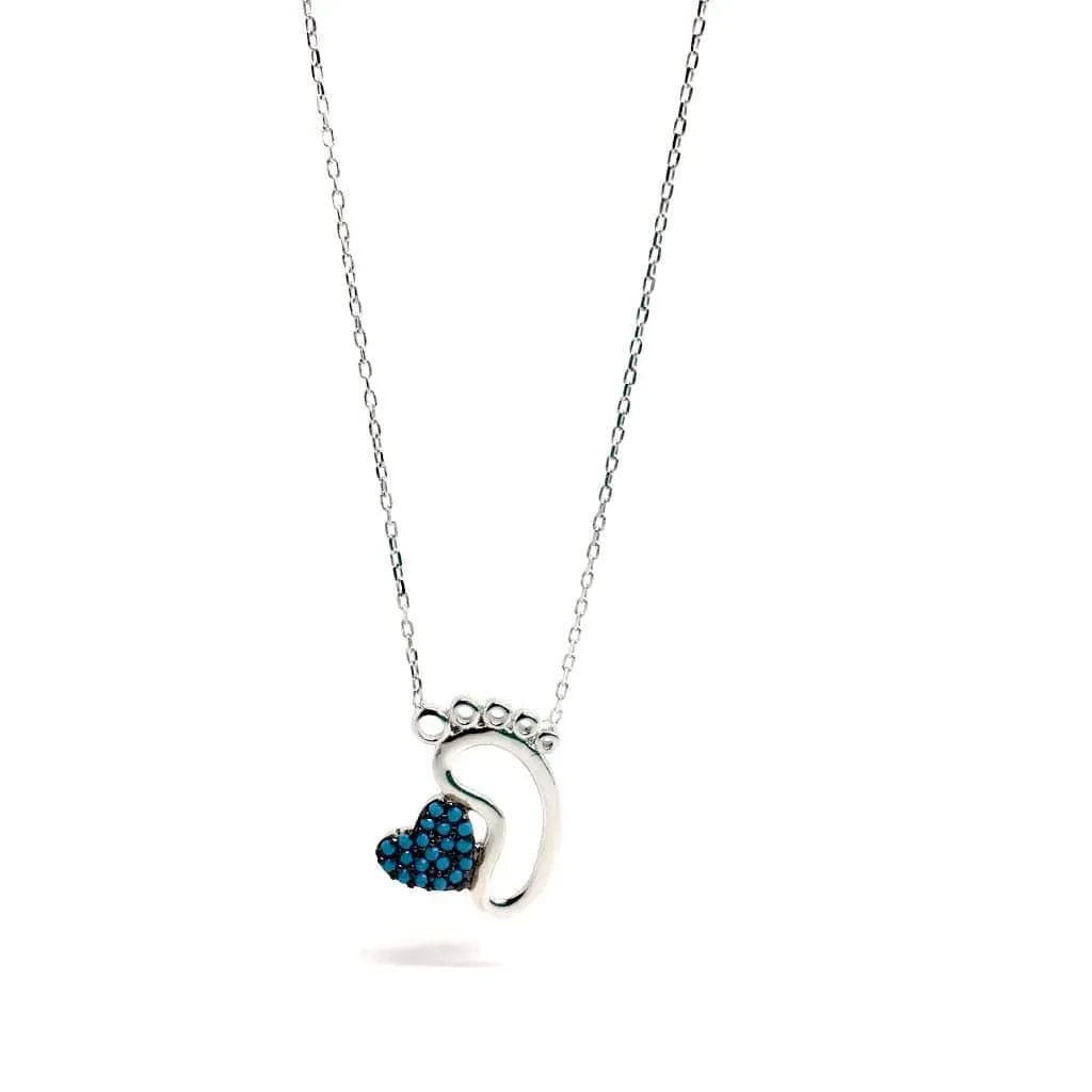 Jewellery for Mum - Baby Foot Necklace with Blue Heart