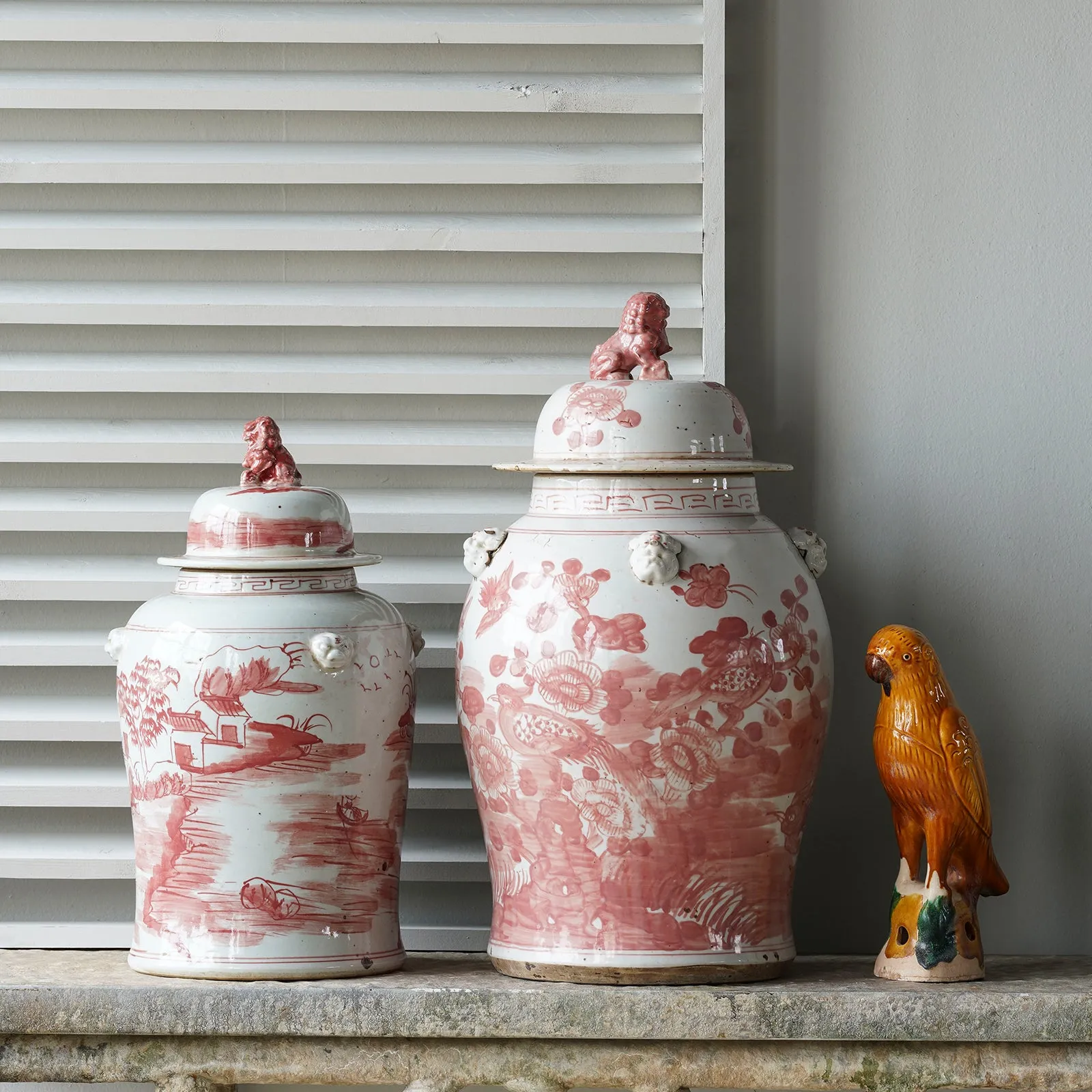 Jingdezhen Hand-Painted Temple Jar, Red with Mountain