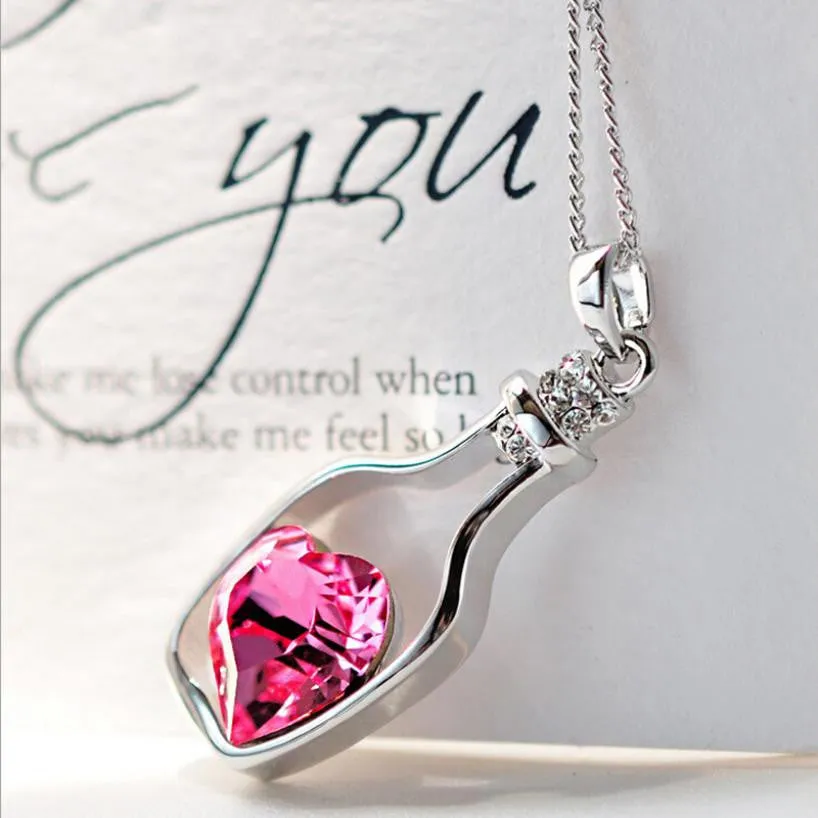 Ladies Love Drift Bottles Pendant Crystal Heart Necklace