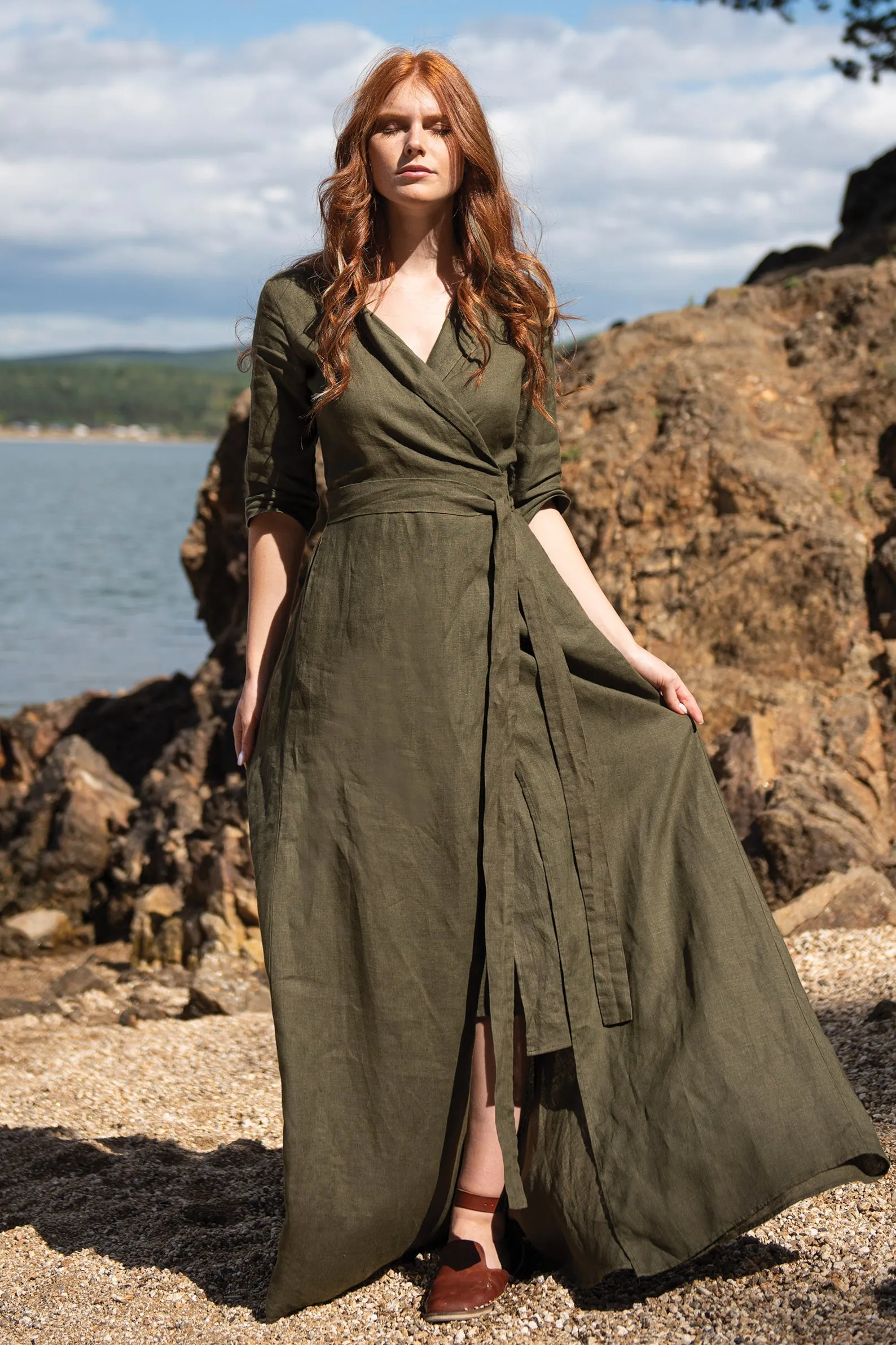 Long Linen Summer Dress with Tie Belt