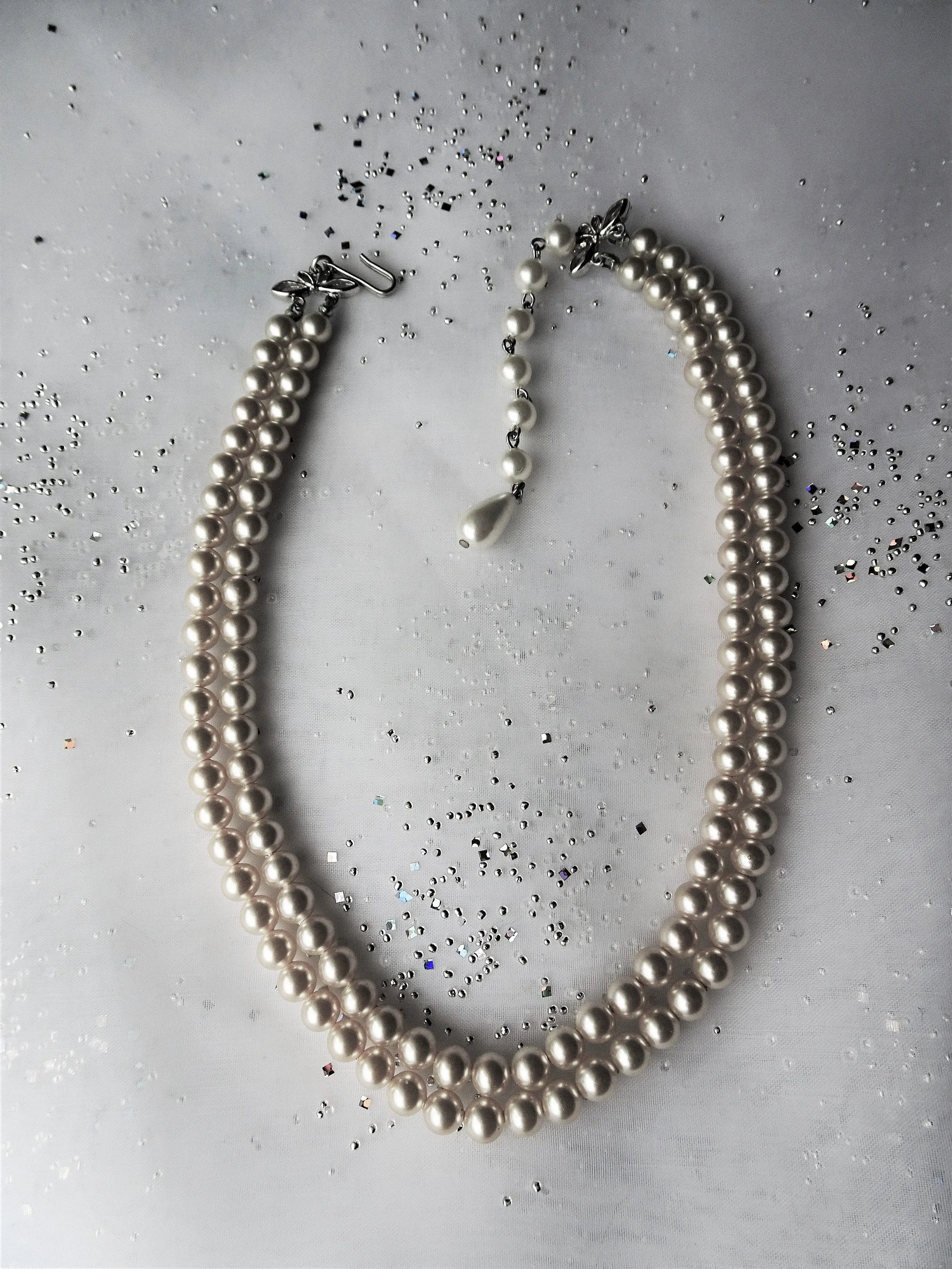 LUSTROUS Pearl Bead Necklace,Elegant Double Strand Beads,The Crown Style,1920s Pearls,Wedding Bridal Jewelry,Collectible Vintage Jewelry