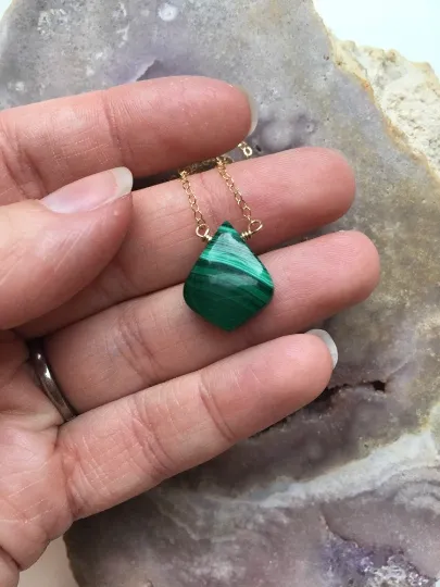 Malachite Pendant Necklace on Gold or Sterling