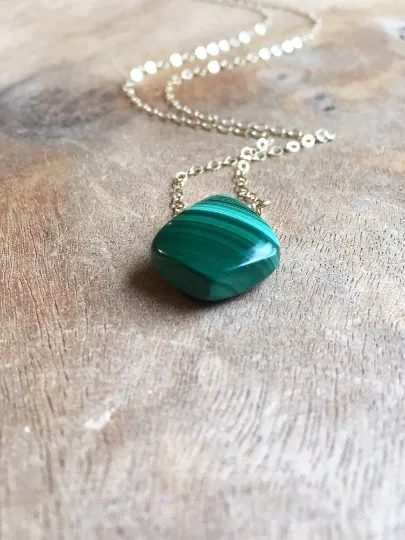 Malachite Pendant Necklace on Gold or Sterling