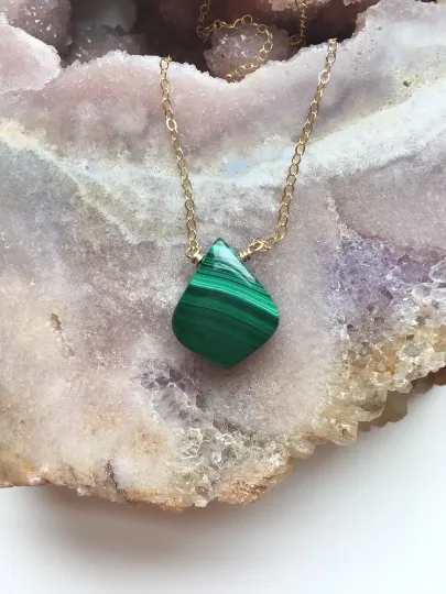 Malachite Pendant Necklace on Gold or Sterling