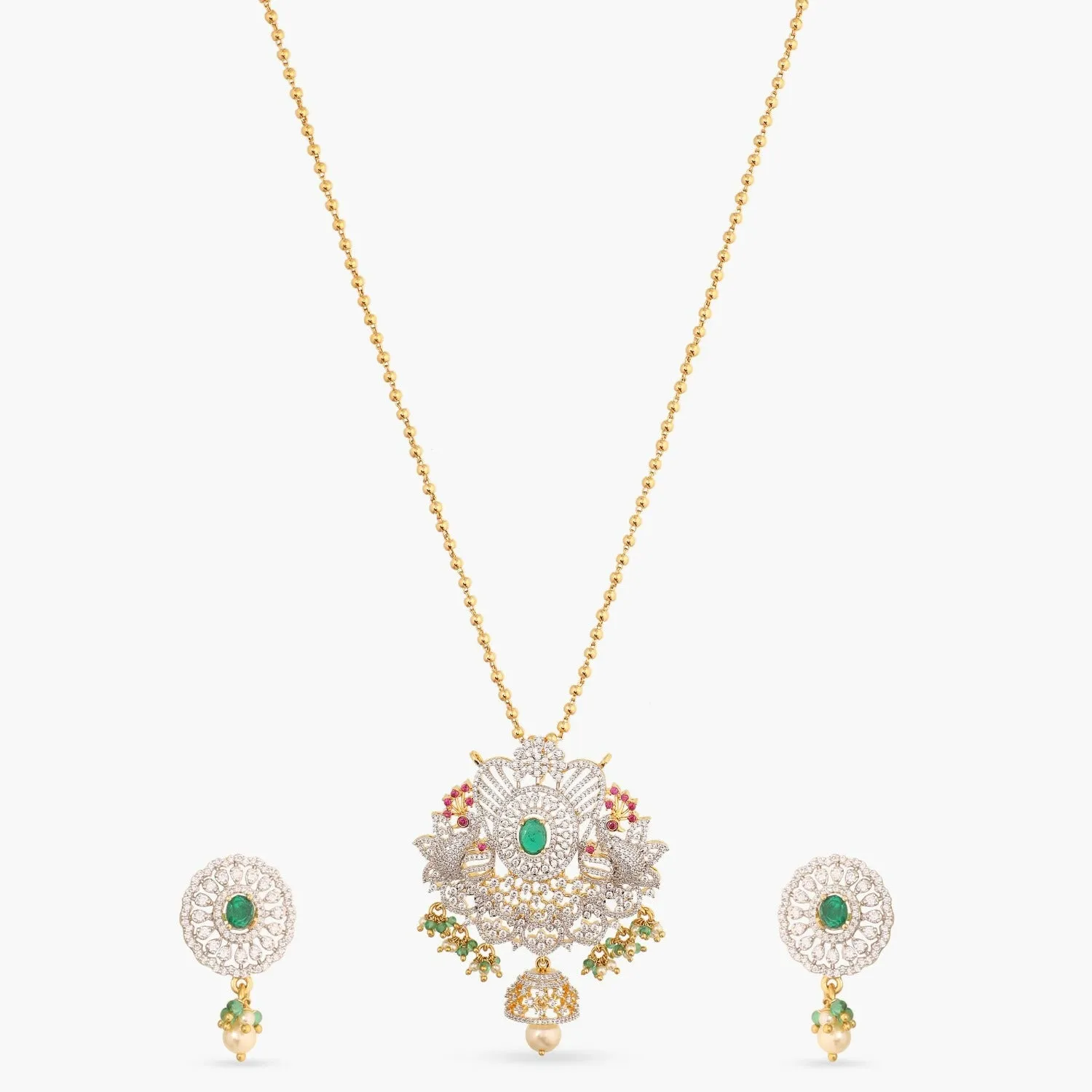 Malini CZ Silver Pendant Set