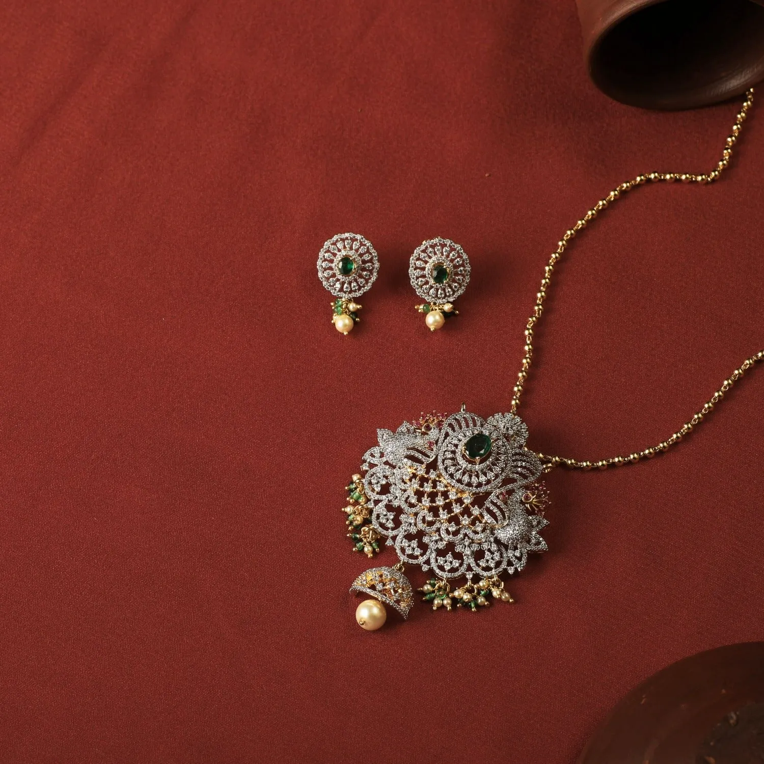 Malini CZ Silver Pendant Set