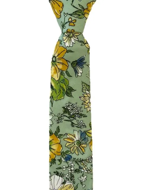 Mint Green and Yellow Cotton Floral Tie