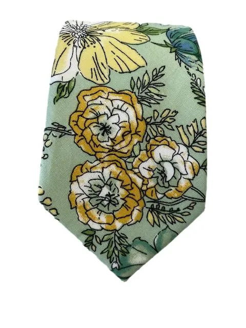 Mint Green and Yellow Cotton Floral Tie