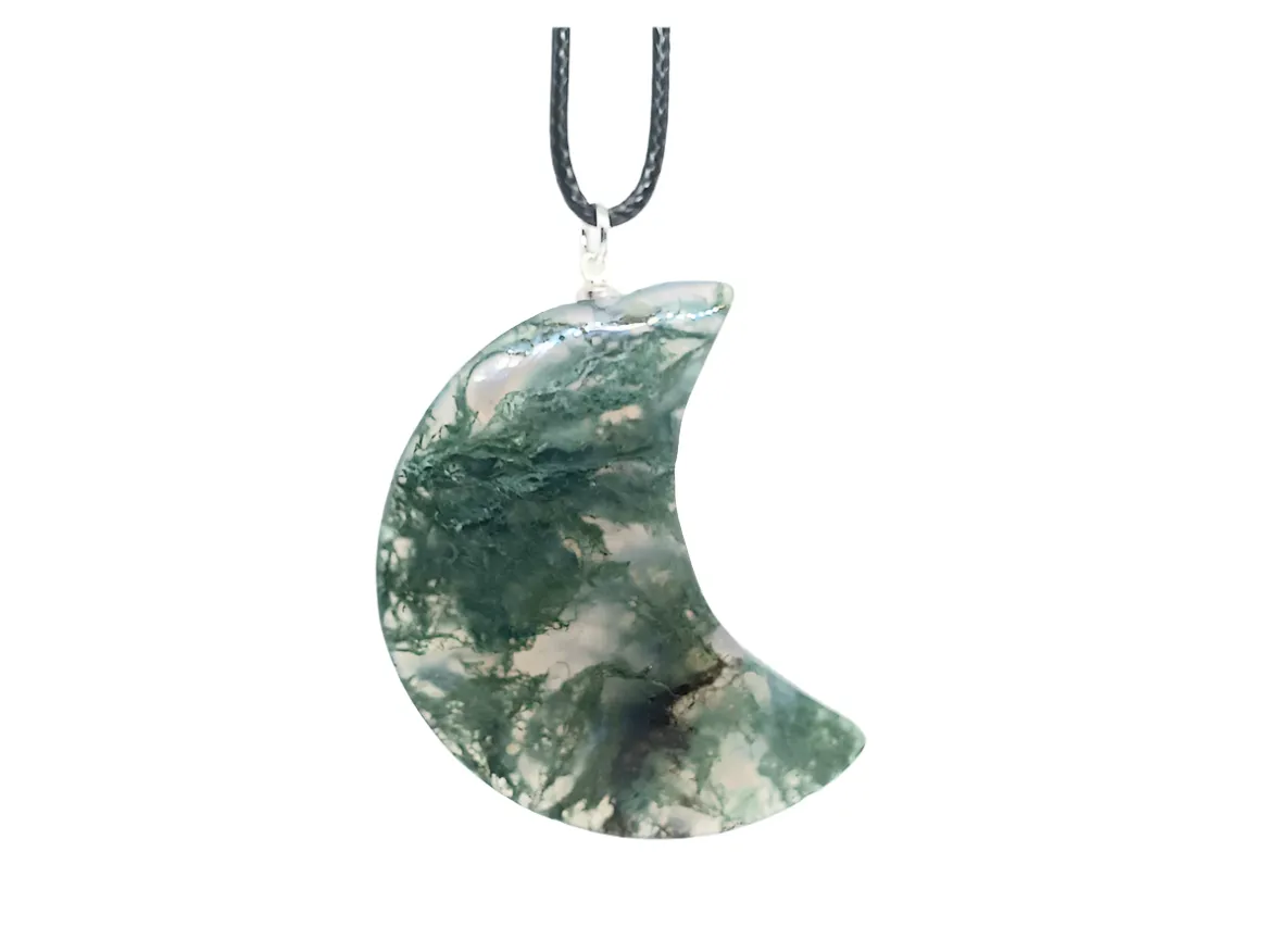 Moss Agate Crystal Moon Pendant Necklace