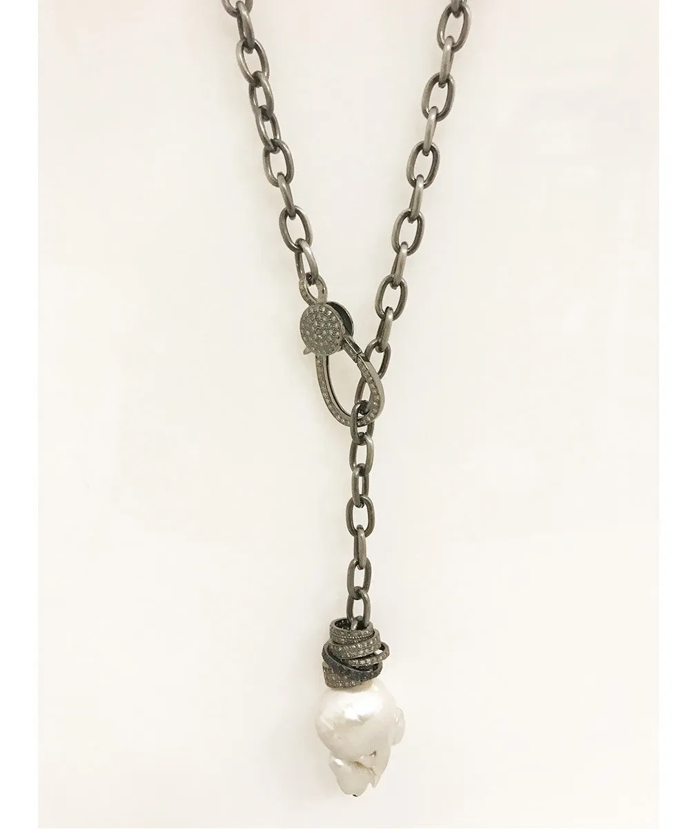 Nathan & Moe Baroque Pearl Necklace with Rondells on Matte Grey chain