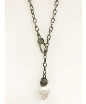 Nathan & Moe Baroque Pearl Necklace with Rondells on Matte Grey chain