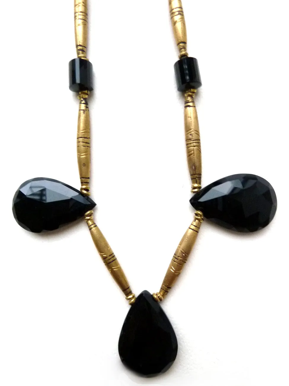 Necklace Faceted Labradorite Teardrops and Vintage African Brass