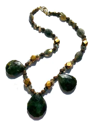 Necklace Faceted Labradorite Teardrops and Vintage African Brass