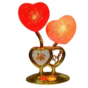 Nissib Double Heart Shape Table Clock with Colorful Night Lamp – Valentine’s Special RED & Pink Heart with Clock for Couples | Home, Office, Bedside Decor