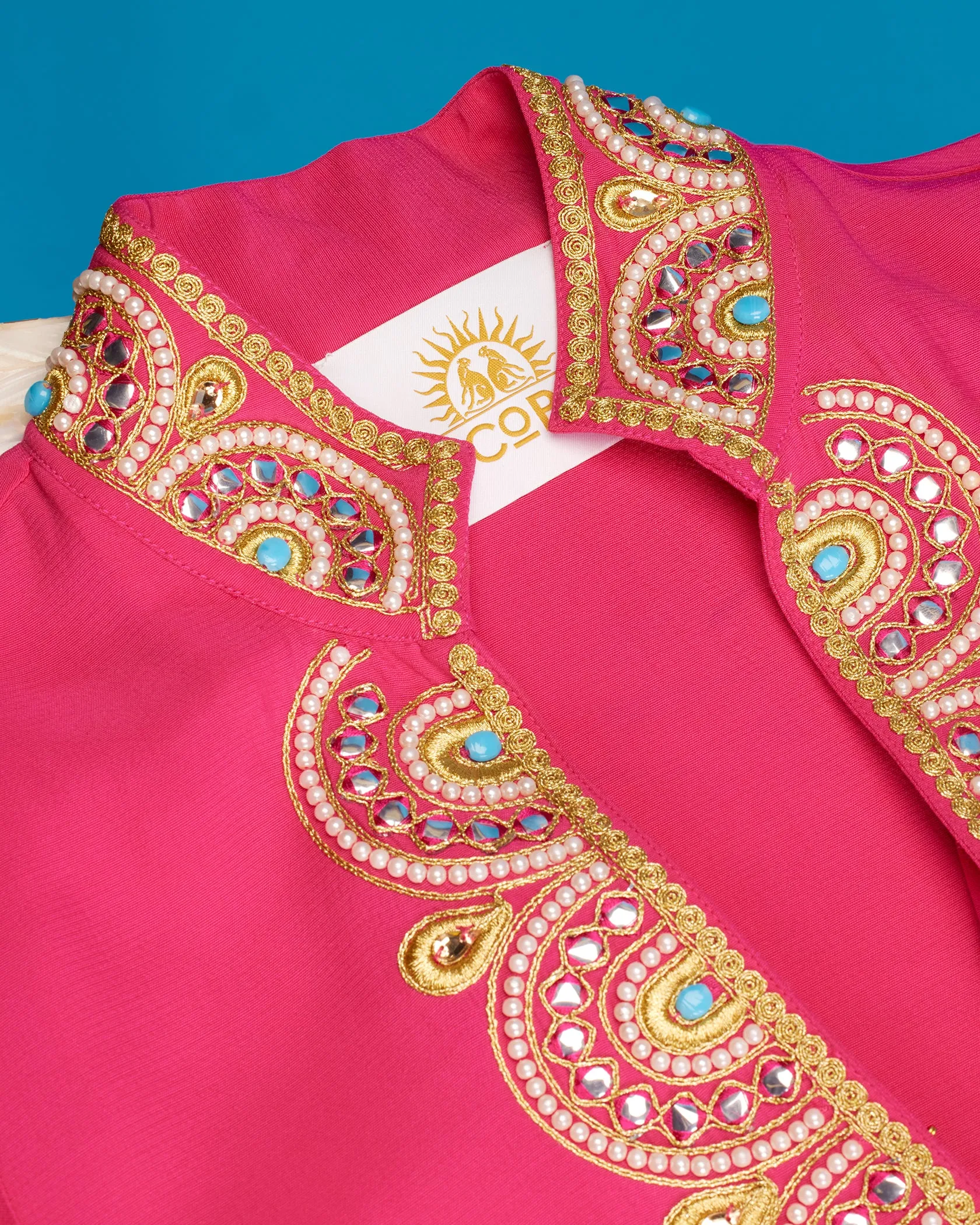 Noor Long Fuchsia Tunic Dress with Gold Embellishment