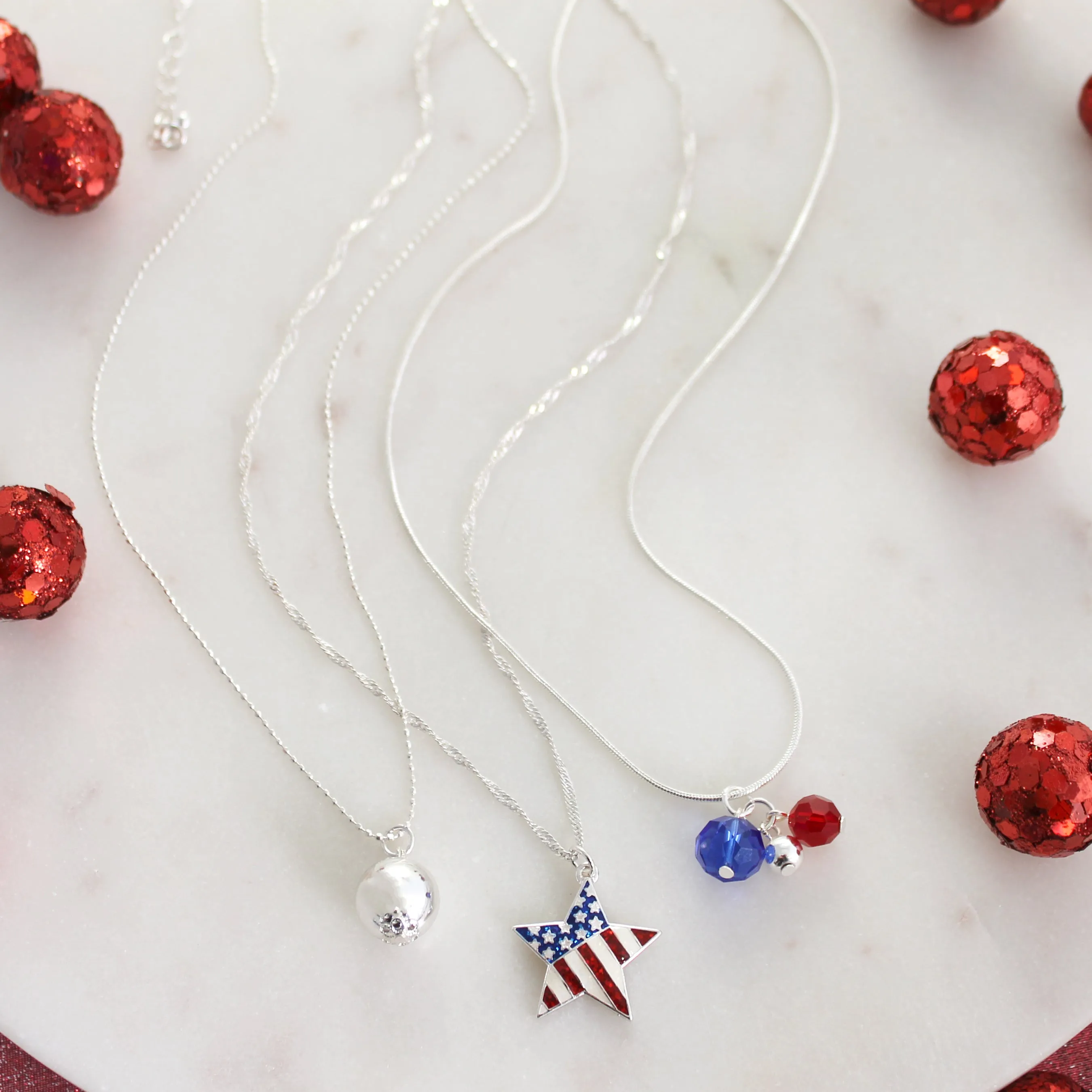 Patriotic Flag Star Trio Necklace Set