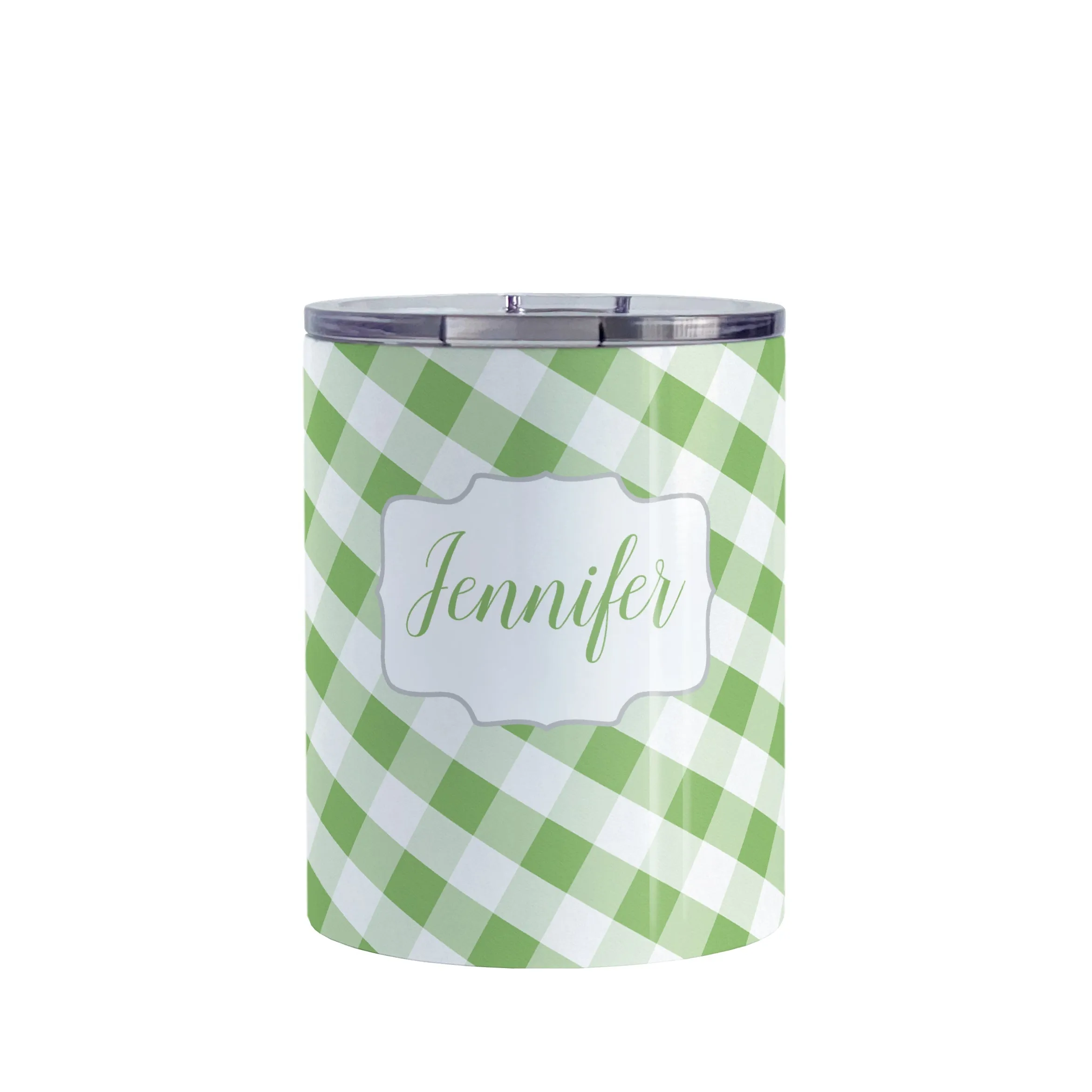 Personalized Green Gingham Tumbler Cup