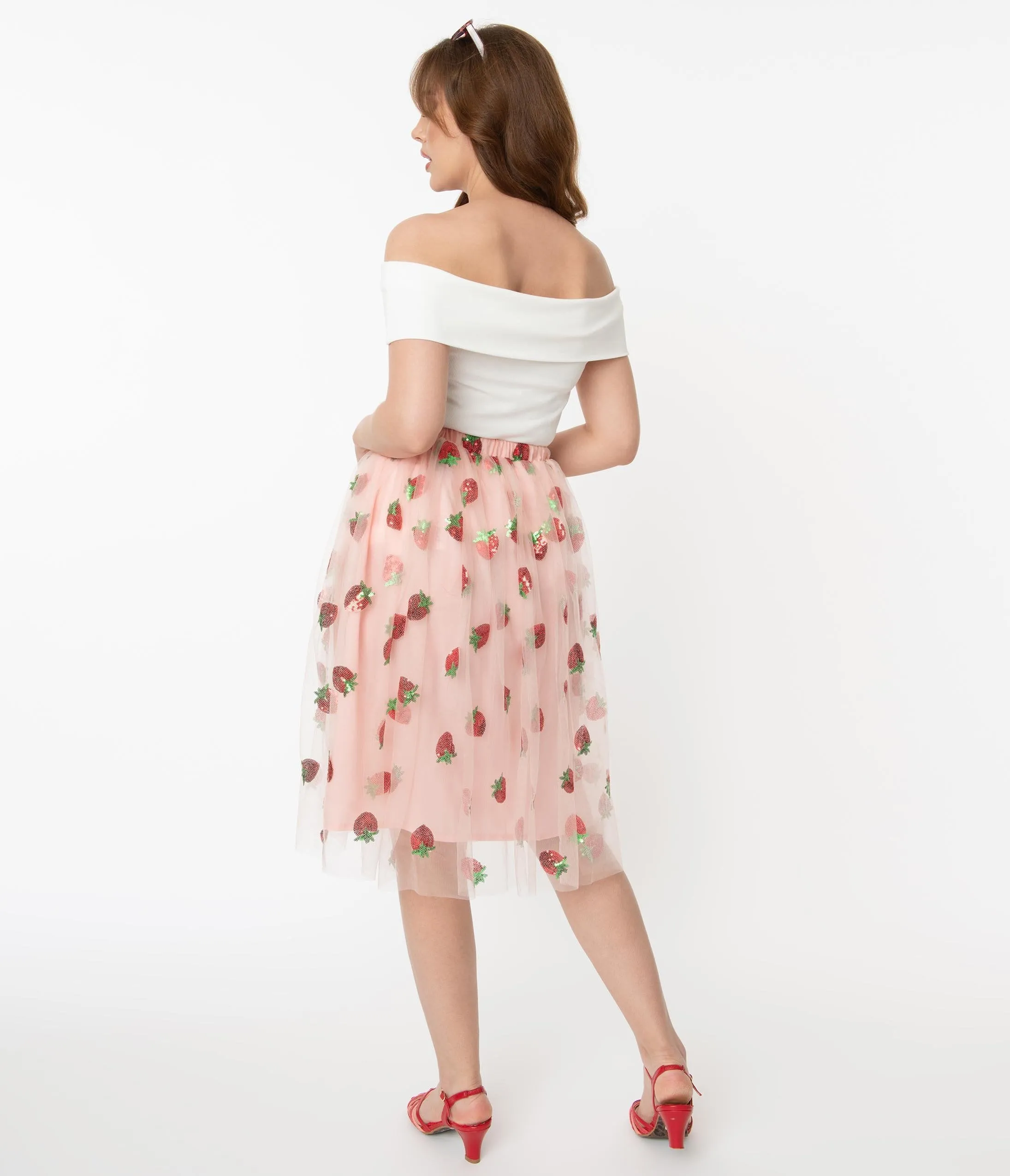 Pink Tulle & Strawberry Sequin Swing Skirt