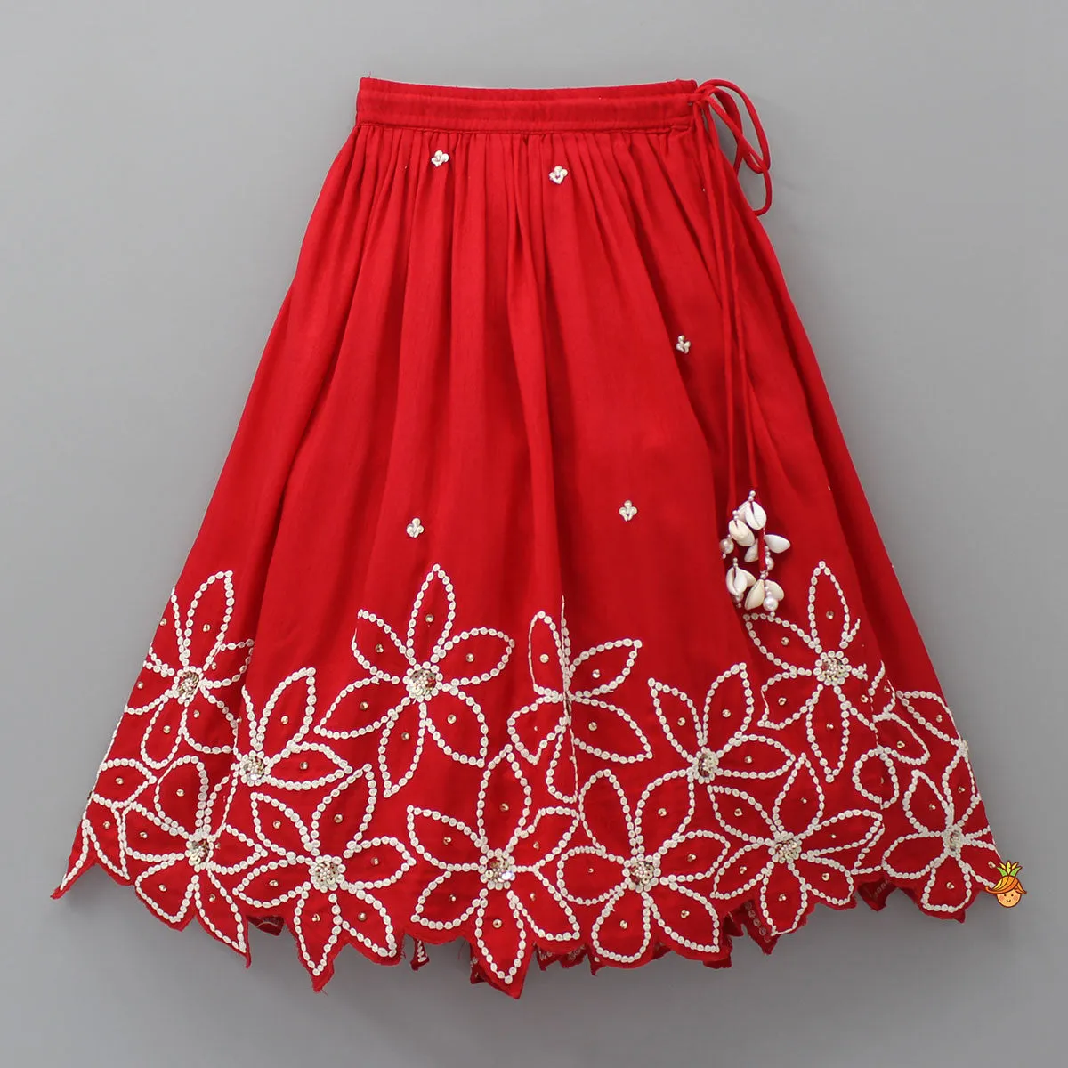 Pre Order: Embroidered Red Top And Pleated Lehenga