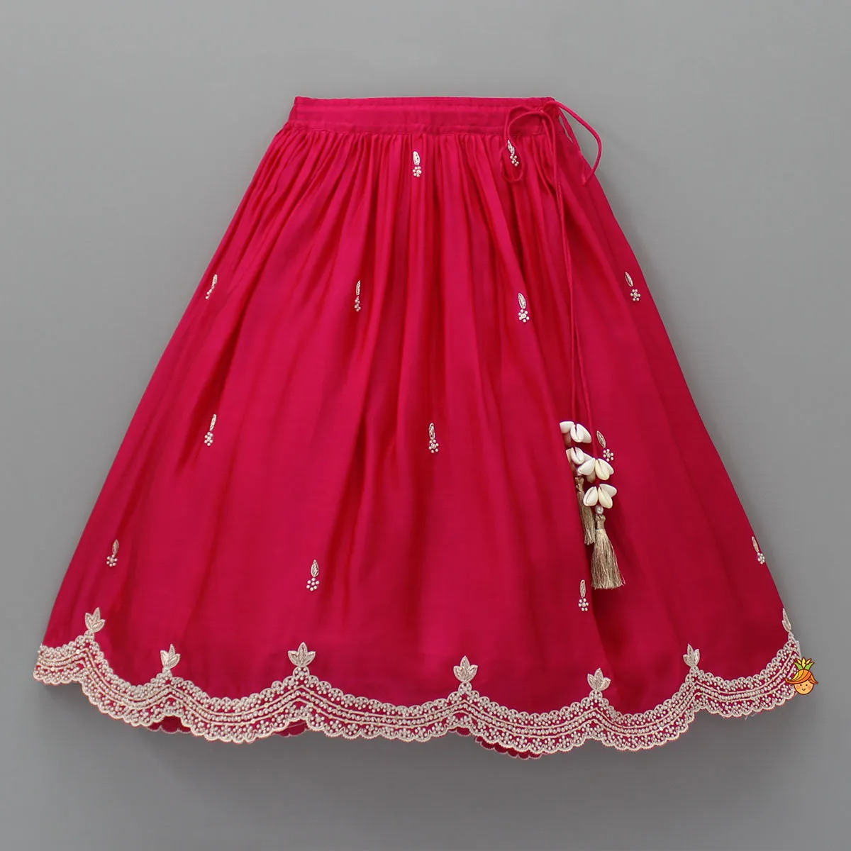 Pre Order: Pink Embroidered Stylish Hem Top And Lehenga