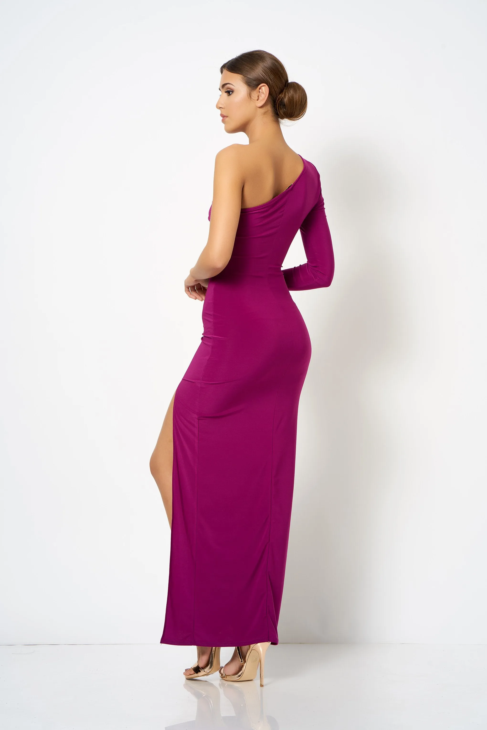 Purple One Shoulder Extreme Split Maxi Dress