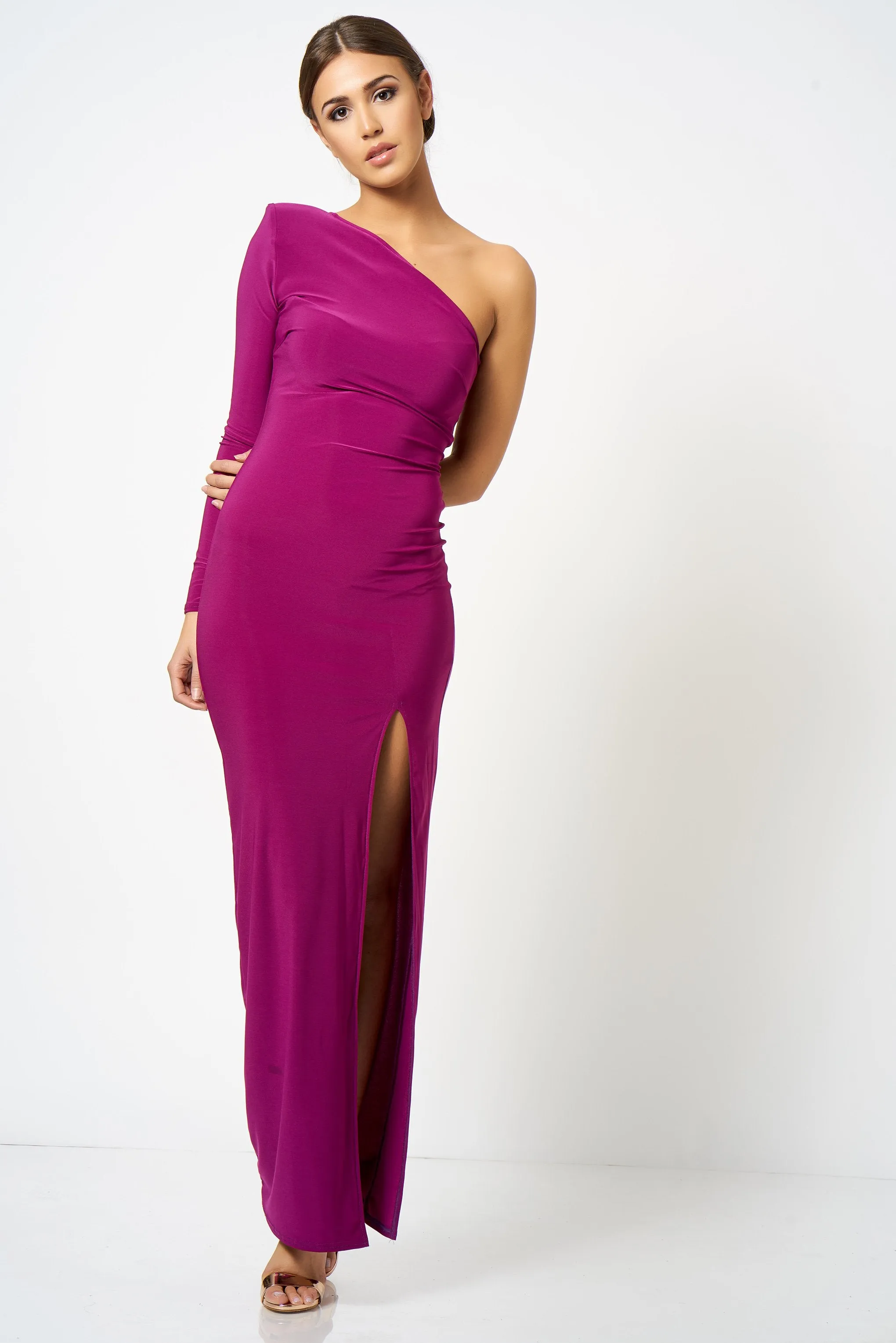 Purple One Shoulder Extreme Split Maxi Dress