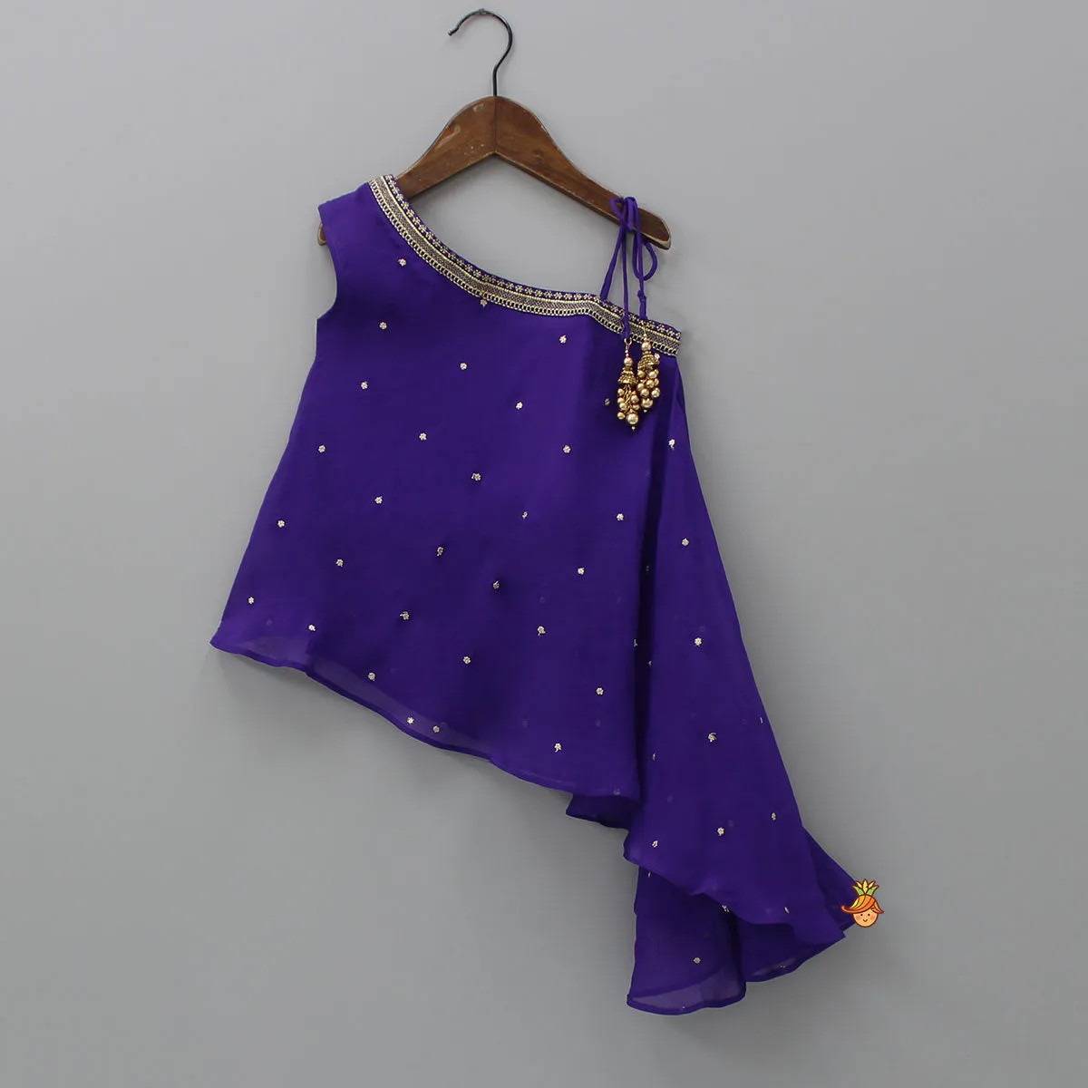 Purple One Shoulder Stylish Kurti And Flared Palazzo