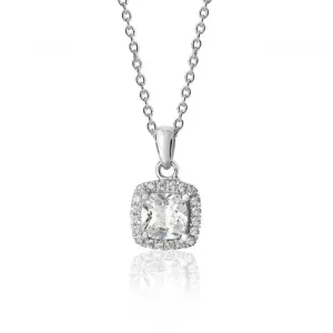 Silver & Co Cushion-Cut CZ Halo Pendant Necklace SPG0013CZ