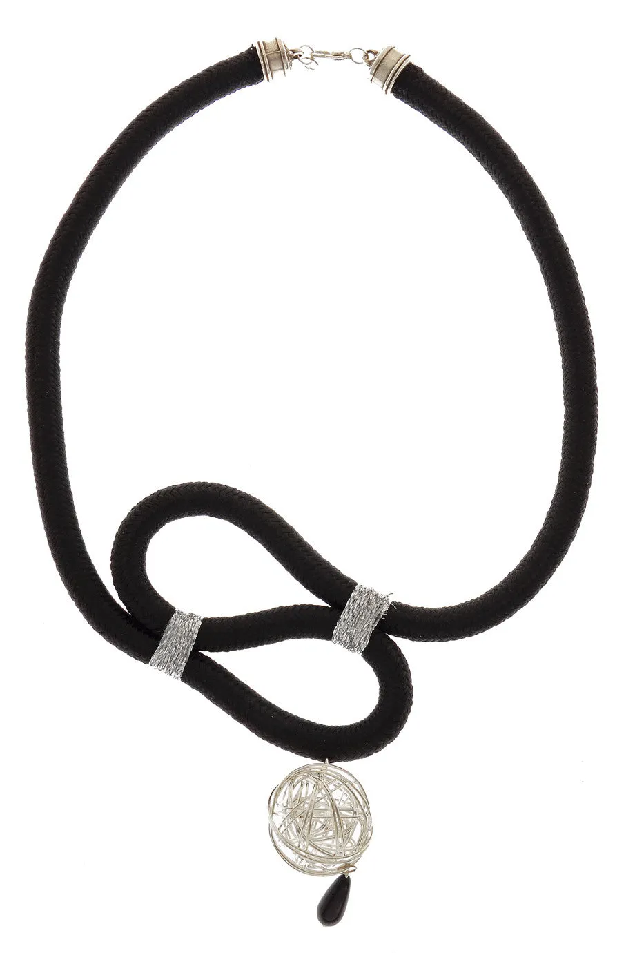 SILVER BALL Black Cord Necklace