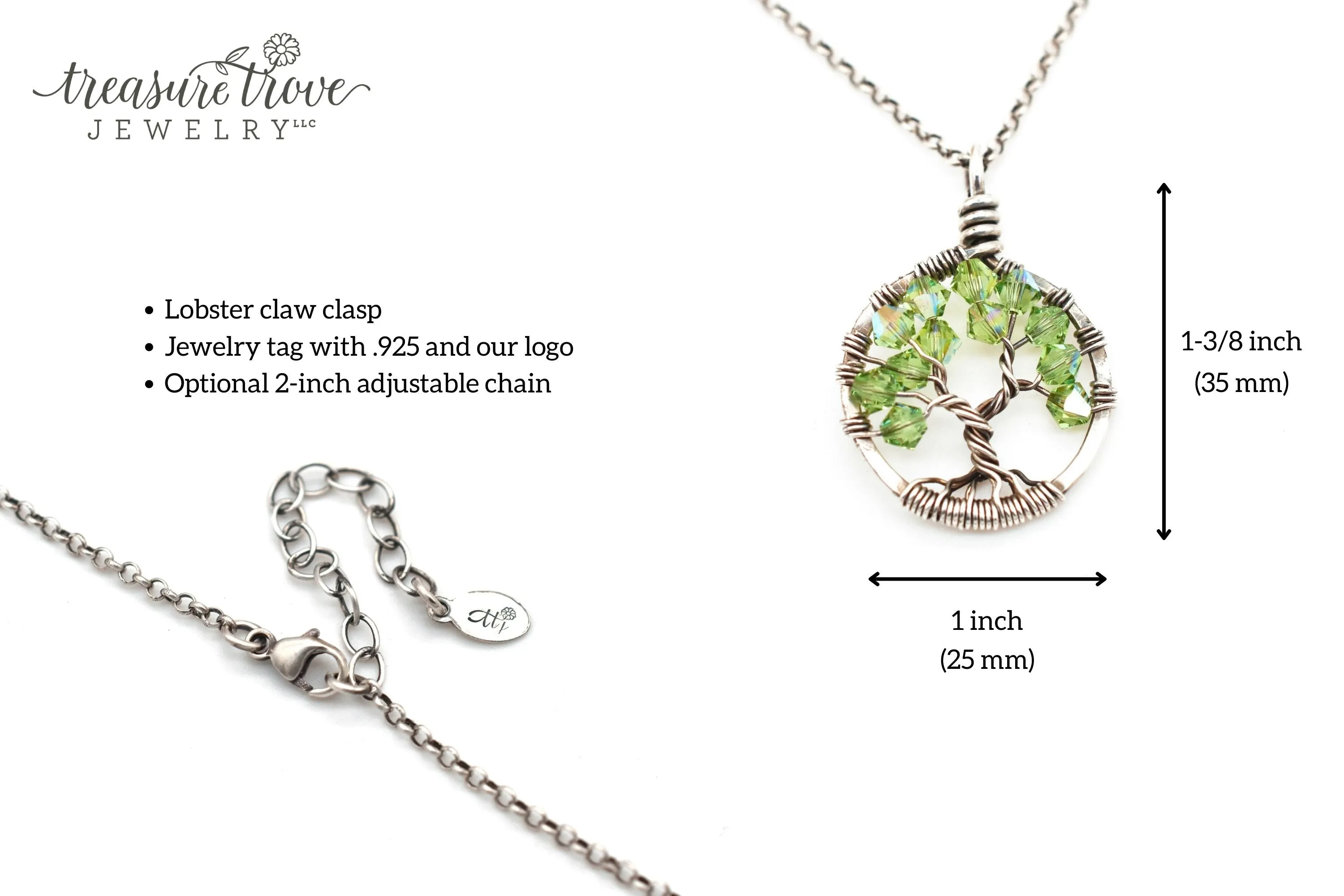 Silver Sapphire Tree of Life Crystal Necklace (September)