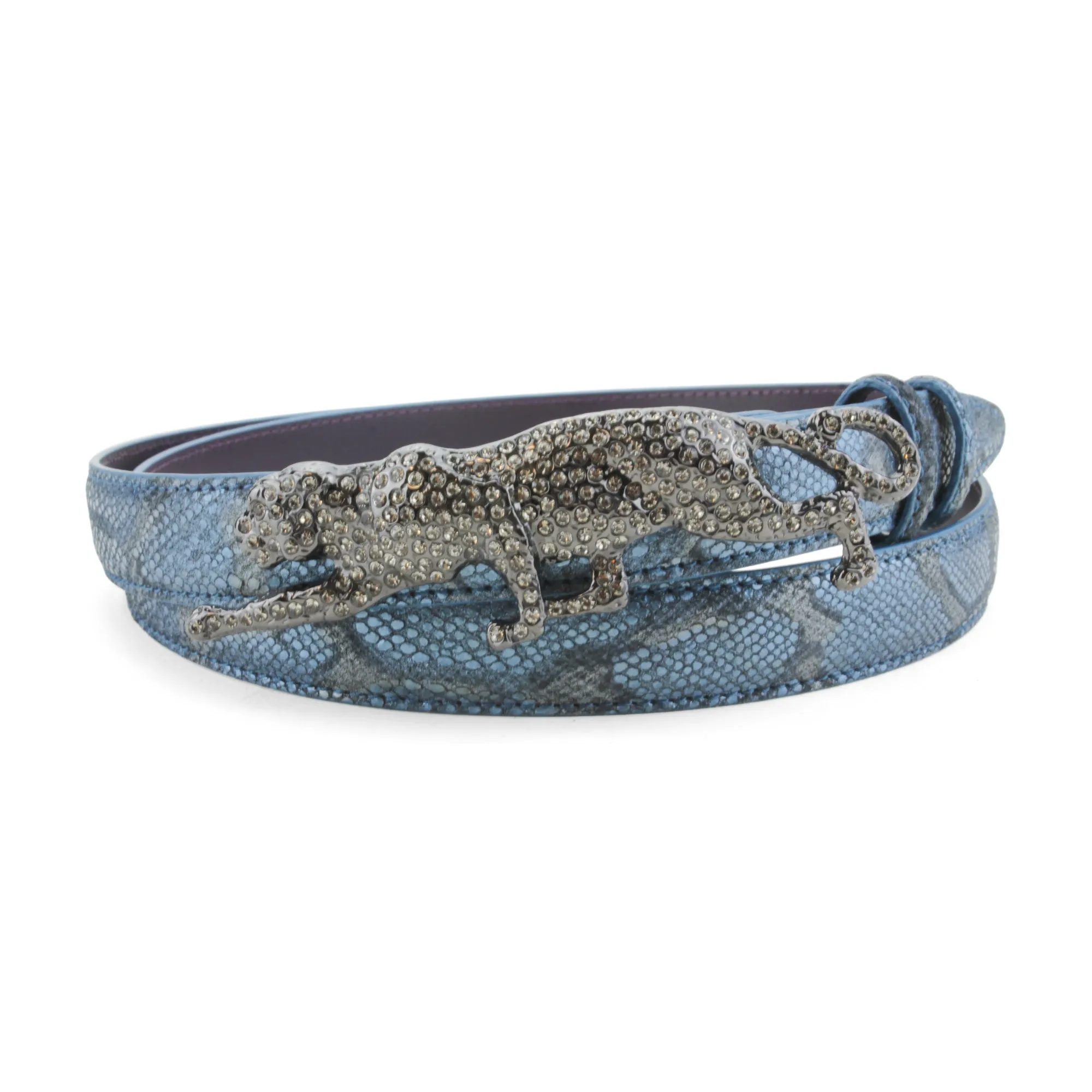 Skinny Summer Blues Metallic Python Effect Leopard Belt