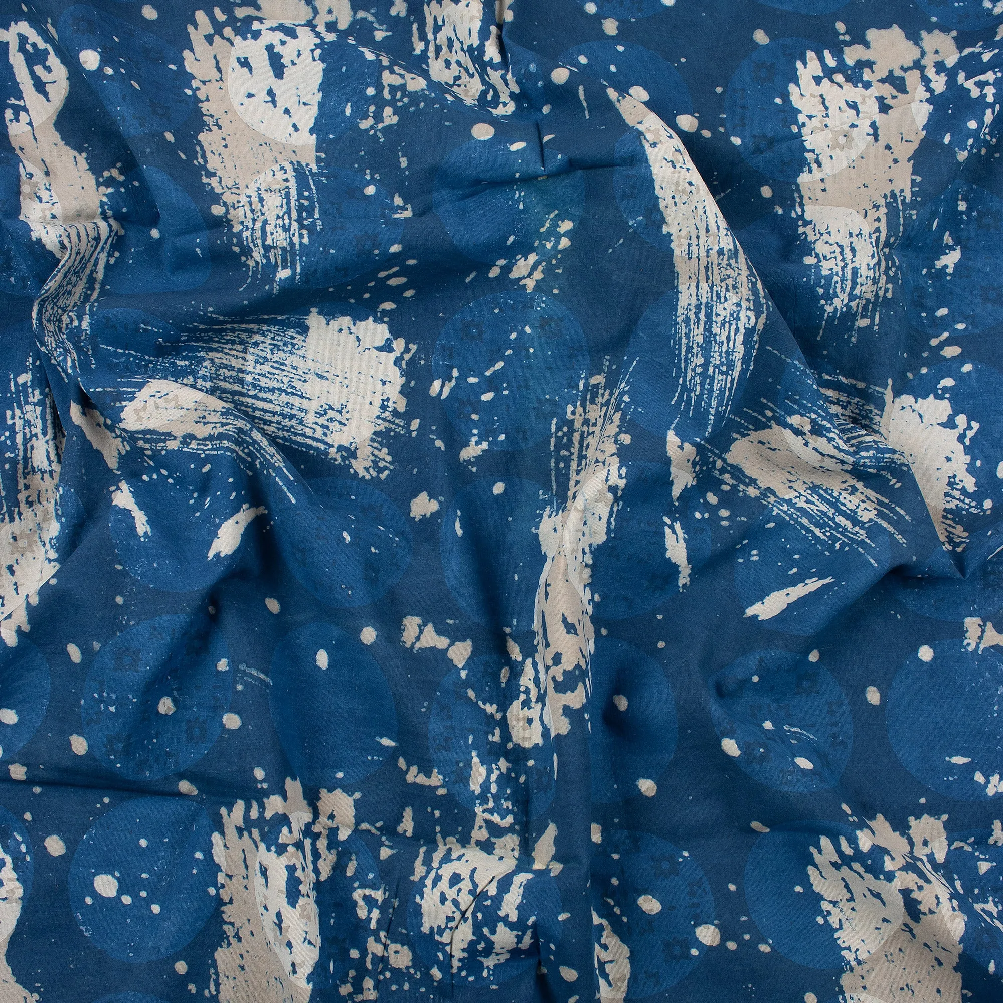 Soft Indigo Hand Block Abstract Printed Fabric