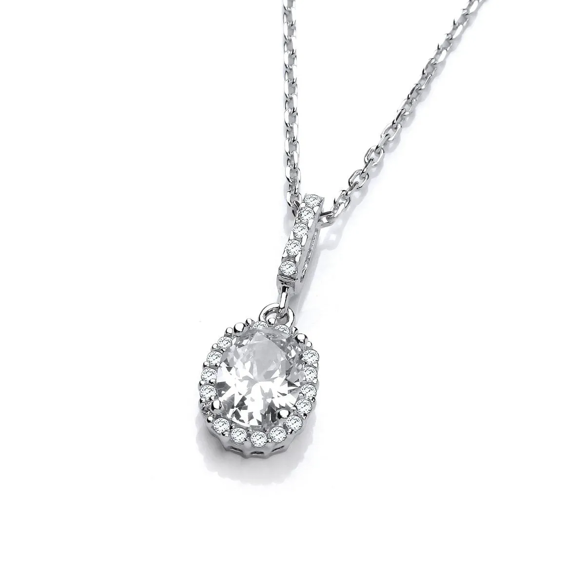 Sterling Silver Oval Halo CZ Necklace