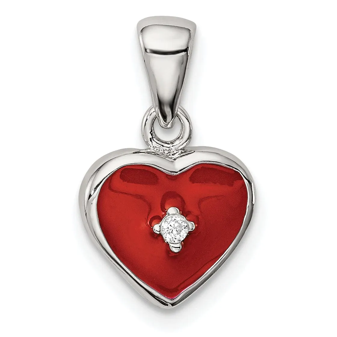 Sterling Silver Red Enameled C.Z Heart Pendant