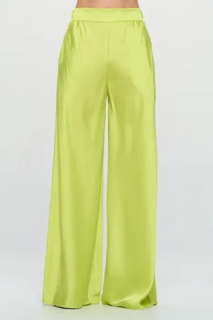 Stretch Satin Pants w/ Elastic Waist and Pockets